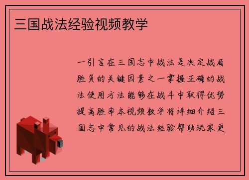 三国战法经验视频教学